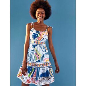 Farm Rio Wild Brazil Tropical Print Beaded Summer Boho Mini Dress Large Resort